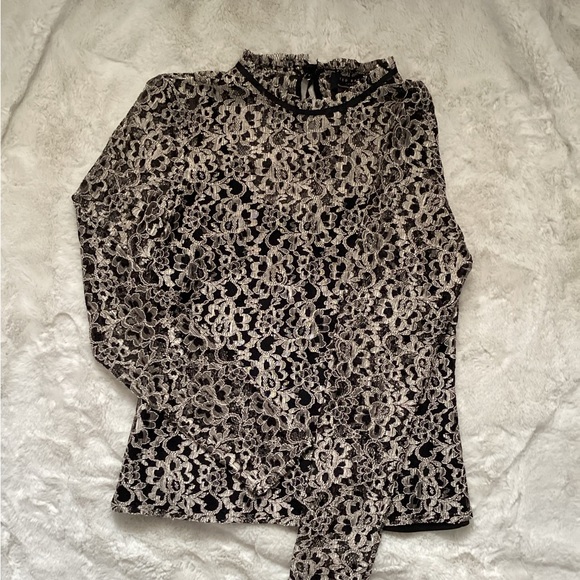 Ted Baker London Nomina Black/GreyishGold Lace Blouse, Size S - Picture 7 of 11